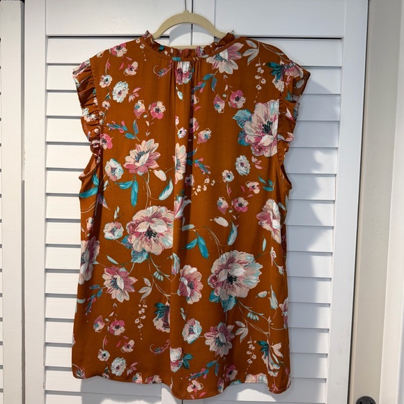 NWT Daniel Rainn XXL Copper Rust Foral Ruffle Cap Sleeve Blouse - Picture 7 of 9